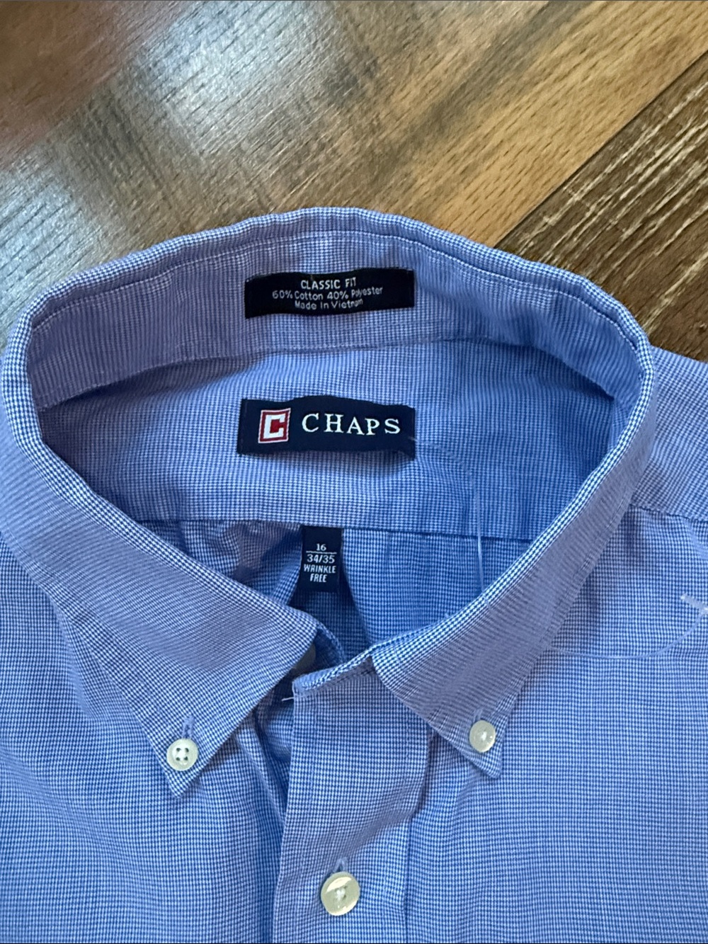 Chaps Classic Fit Wrinkle Free Blue Button Down Dress Shirt 16 34/35 - Picture 2 of 7